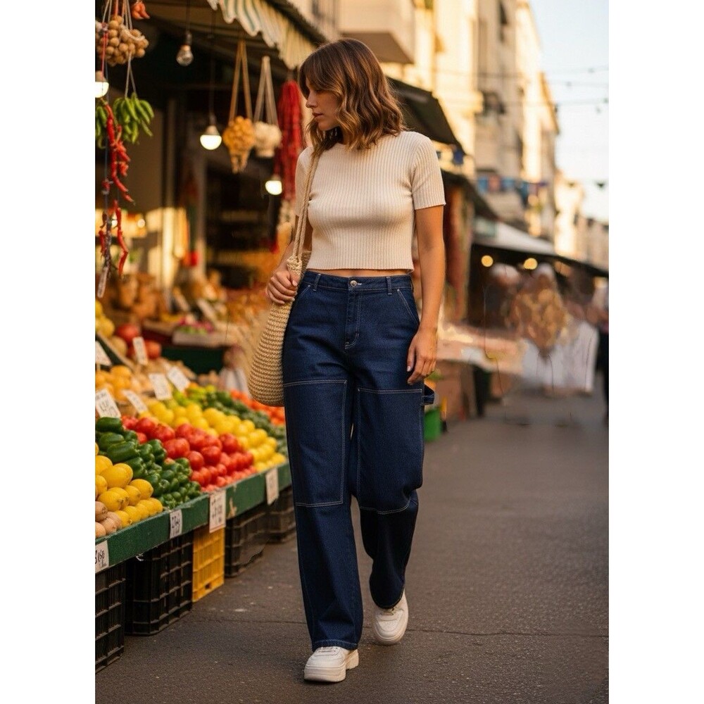 Sezane Dark Blue Wide-Leg Jeans